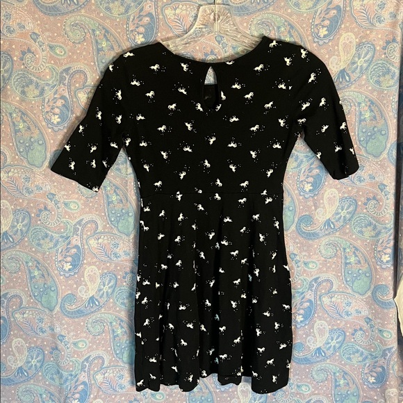 Old Navy Black Girls Dress with White Unicorns size L(10/12) - Picture 4 of 5